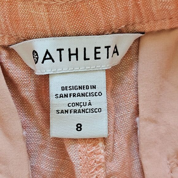 Athleta Linen Wide Leg Pants Sz 8 Split Bottom Hem Elastic Waistband Peachy Pink - Picture 3 of 10